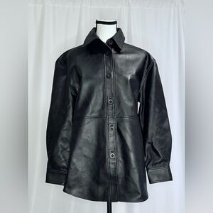 Quince Women's Edgy Modern Black Leather Shirt Jacket NWT XS